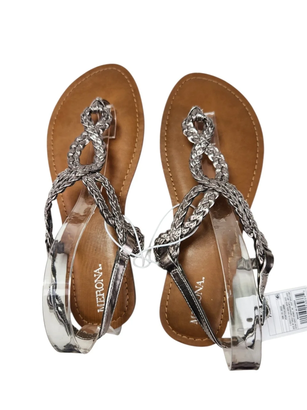 Merona Pewter Braided T Strap Sandals Women's Size 7.5 Metallic Ankle Strap